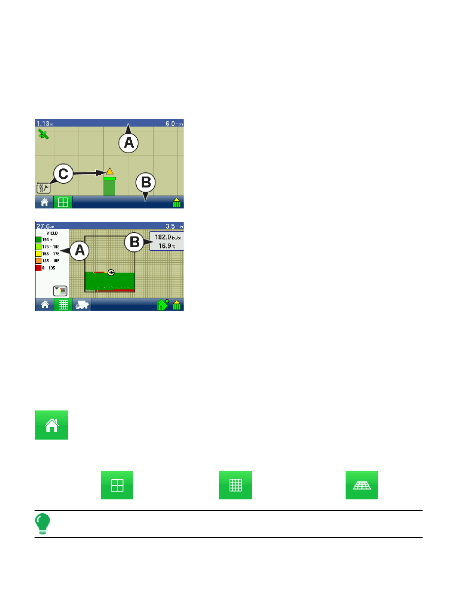 Run time environment: map screen, Title bar, Task bar buttons | Title bar task bar buttons | Ag Leader EDGE Ver.4.5 Users Manual User Manual | Page 30 / 214