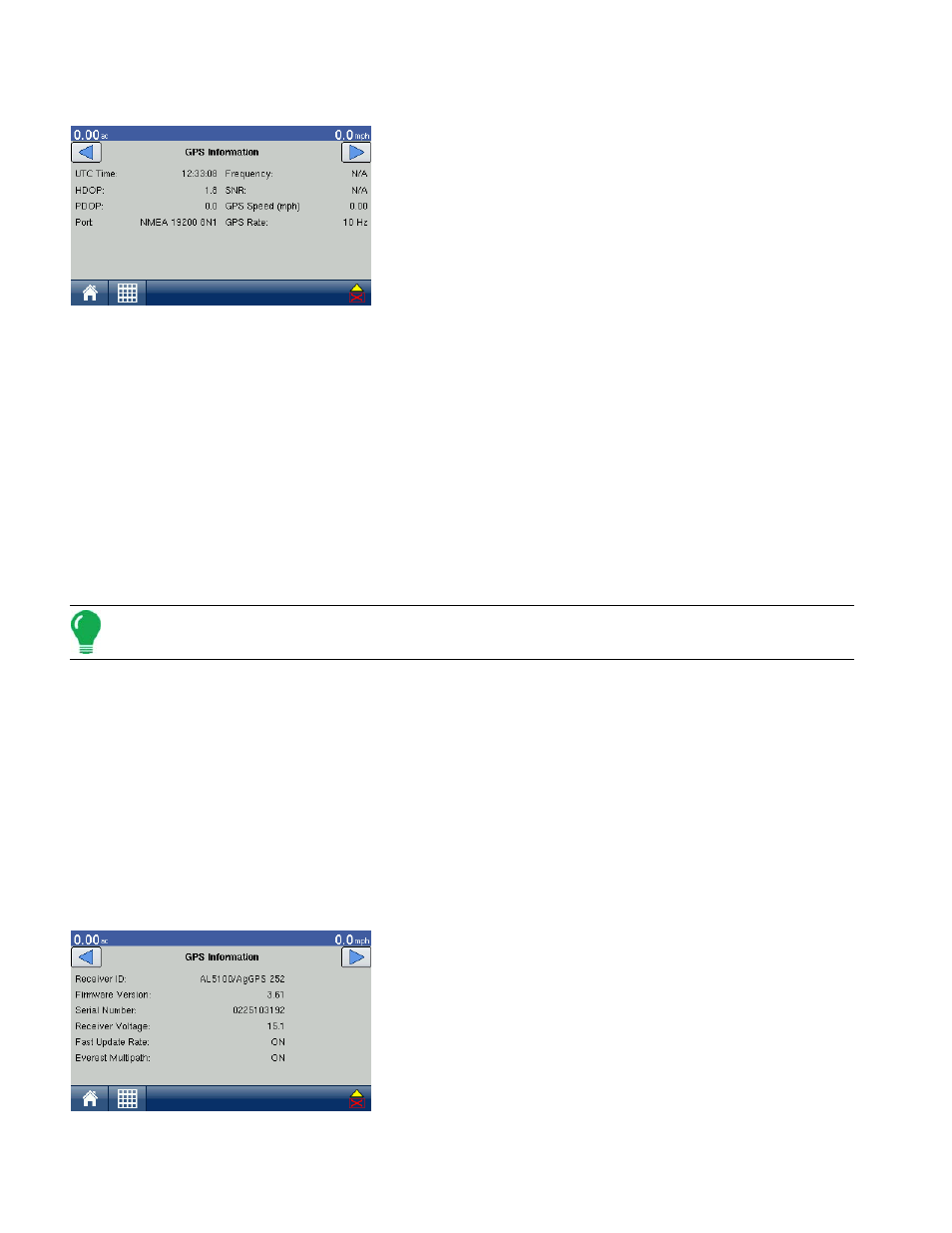 Gps information - second screen, Gps information - third screen, Gps i | Ag Leader EDGE Ver.4.5 Users Manual User Manual | Page 44 / 214