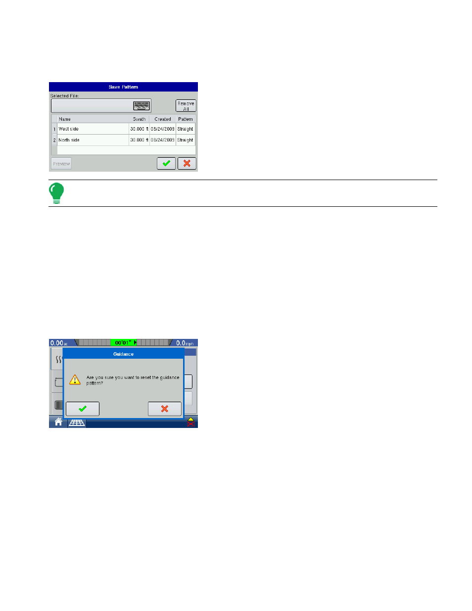 Save pattern, Reset pattern, Load pattern | Save pattern reset pattern load pattern | Ag Leader EDGE Ver.4.5 Users Manual User Manual | Page 55 / 214