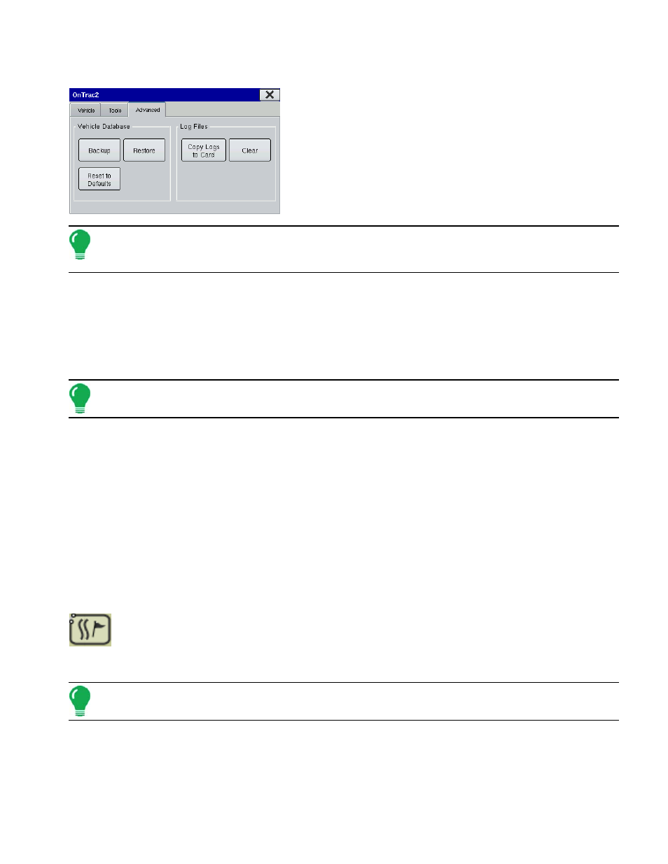Ontrac2 advanced tab, Vehicle database, Log files | Ontrac2 run time environment, Steering adjustment, Vehicle database log files, Steering | Ag Leader EDGE Ver.4.5 Users Manual User Manual | Page 67 / 214