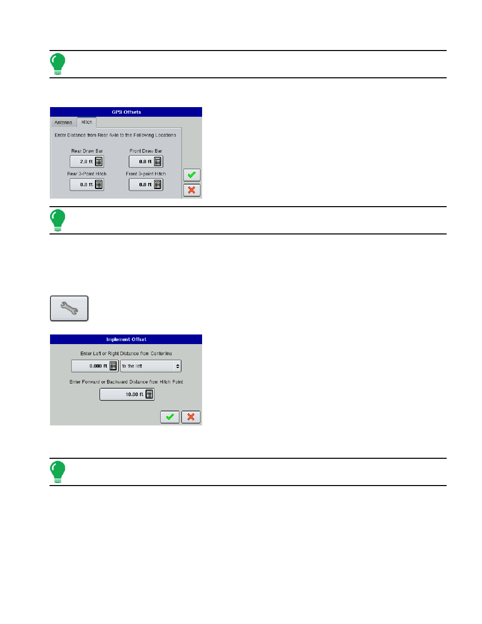 Hitch tab settings, Implement offsets, Mplement | Ffsets | Ag Leader EDGE Ver.4.5 Users Manual User Manual | Page 75 / 214