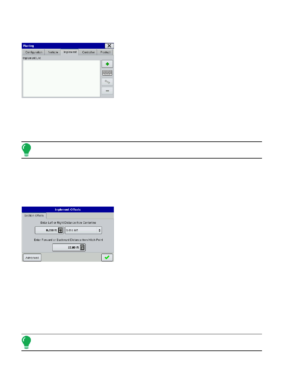 Implement tab, Implement offsets, Section offsets | Controller tab, Mplement, Ontroller | Ag Leader EDGE Ver.4.5 Users Manual User Manual | Page 86 / 214