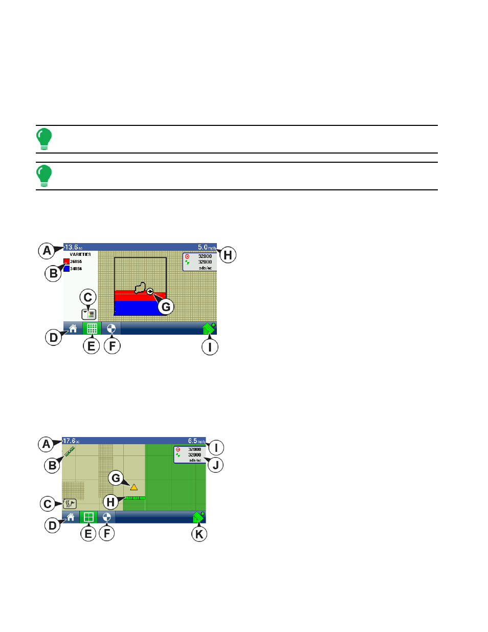 Map screen: zoom to extent, Map screen: zoom detail, Map screen: zoom to extent map screen: zoom detail | Beginning on | Ag Leader EDGE Ver.4.5 Users Manual User Manual | Page 90 / 214