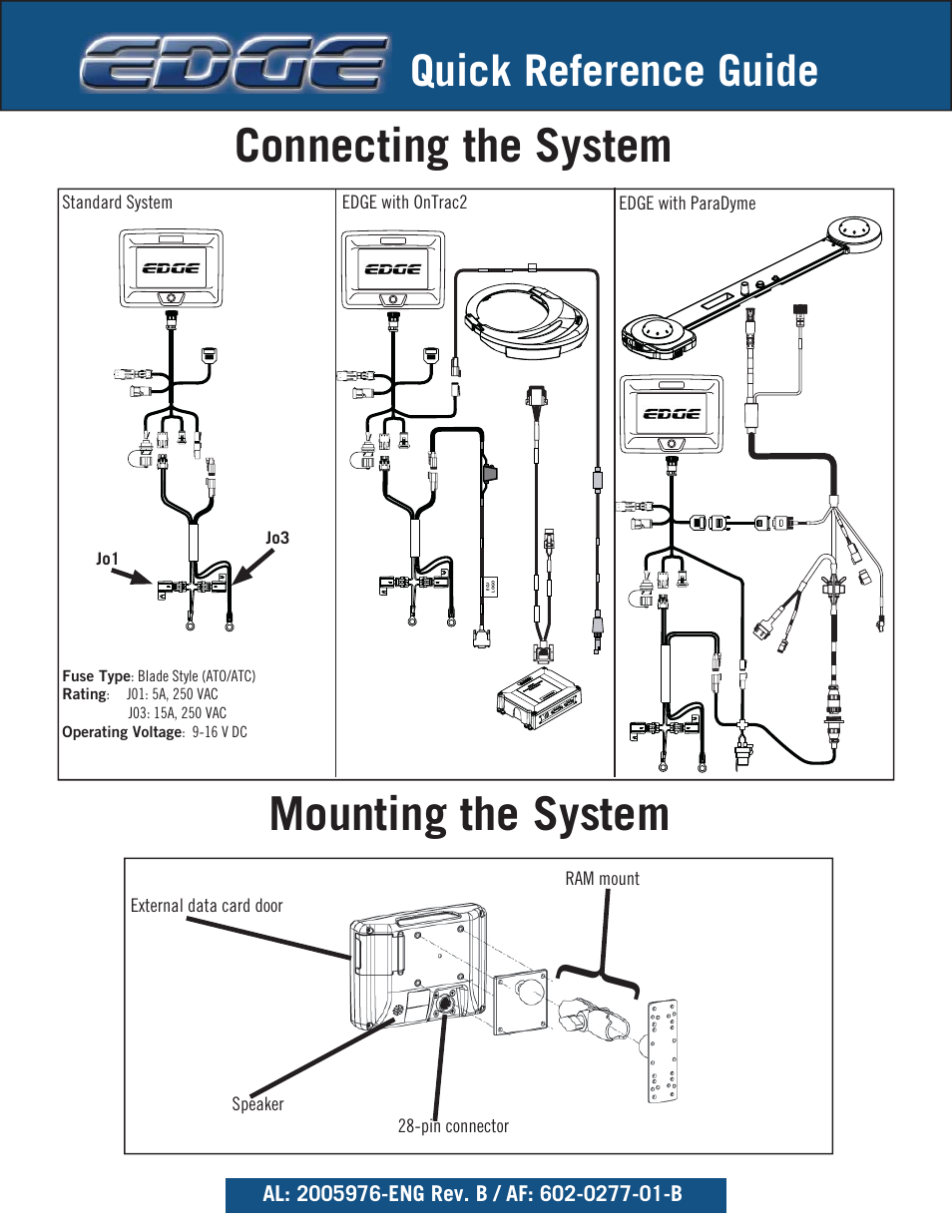 Mounting the system, Connecting the system, Quick reference guide | Ag Leader EDGE Quick Reference Sheets User Manual | Page 2 / 9