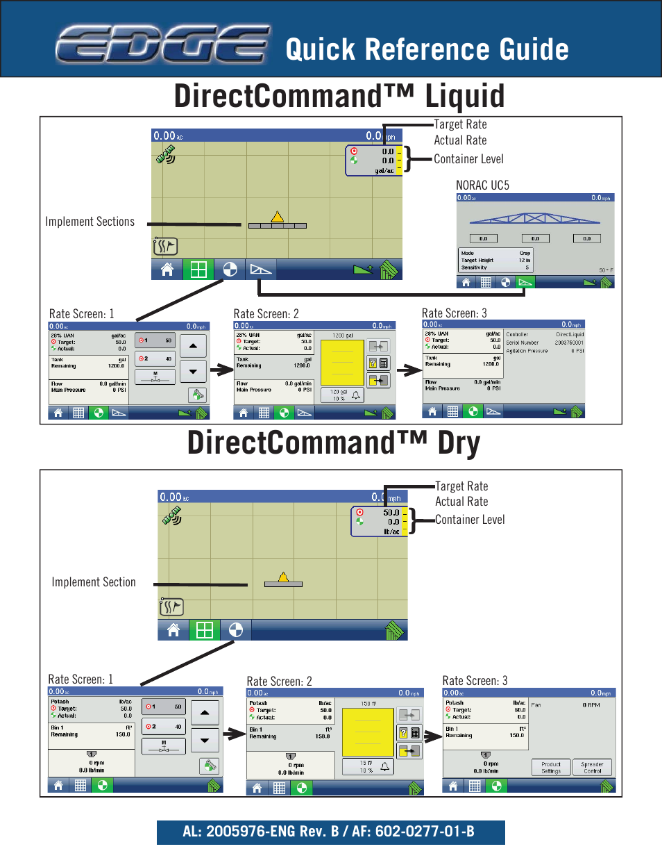 Directcommand™ liquid directcommand™ dry, Quick reference guide | Ag Leader EDGE Quick Reference Sheets User Manual | Page 5 / 9