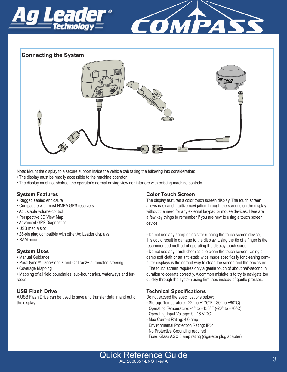 Quick reference guide | Ag Leader Compass Quick Reference Sheets User Manual | Page 3 / 4