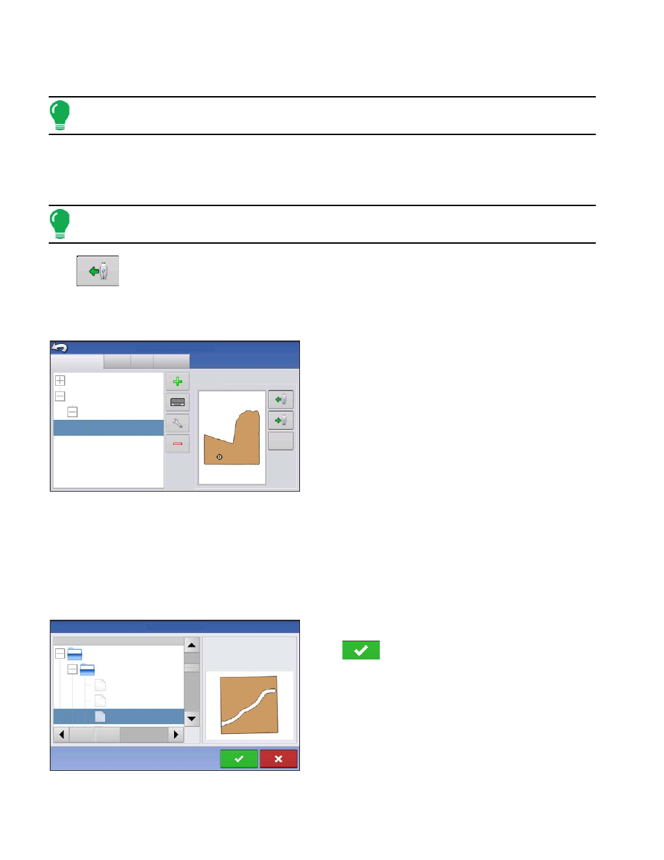 Importing and exporting field boundaries, Press to complete the import process, See “.agsetup” on page 109 | Ag Leader Compass Manual User Manual | Page 34 / 122