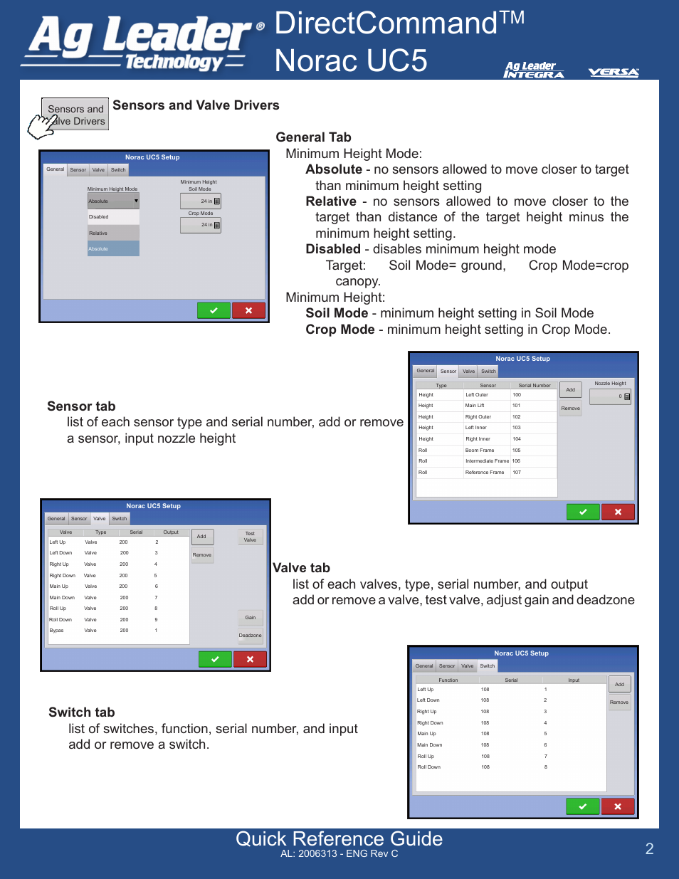 Directcommand, Norac uc5, Quick reference guide | Ag Leader Versa DirectCommand NORAC UC5 Quick Reference Guides User Manual | Page 2 / 4