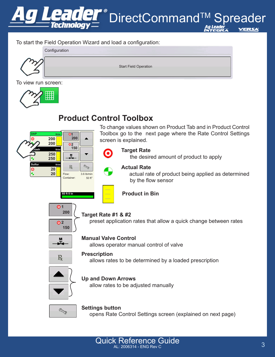 Directcommand, Spreader, Quick reference guide | Product control toolbox | Ag Leader Versa DirectCommand Spreader Quick Reference Guides User Manual | Page 3 / 5