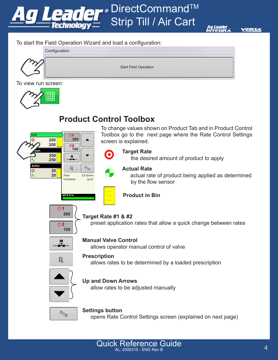 Directcommand, Strip till / air cart, Quick reference guide | Product control toolbox | Ag Leader Versa DirectCommand Strip-Till Quick Reference Guides User Manual | Page 4 / 7