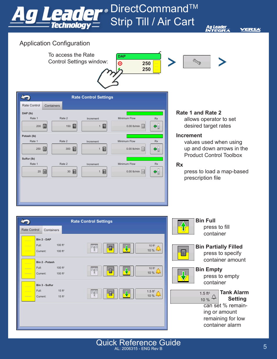 Directcommand, Strip till / air cart, Quick reference guide | Application configuration | Ag Leader Versa DirectCommand Strip-Till Quick Reference Guides User Manual | Page 5 / 7