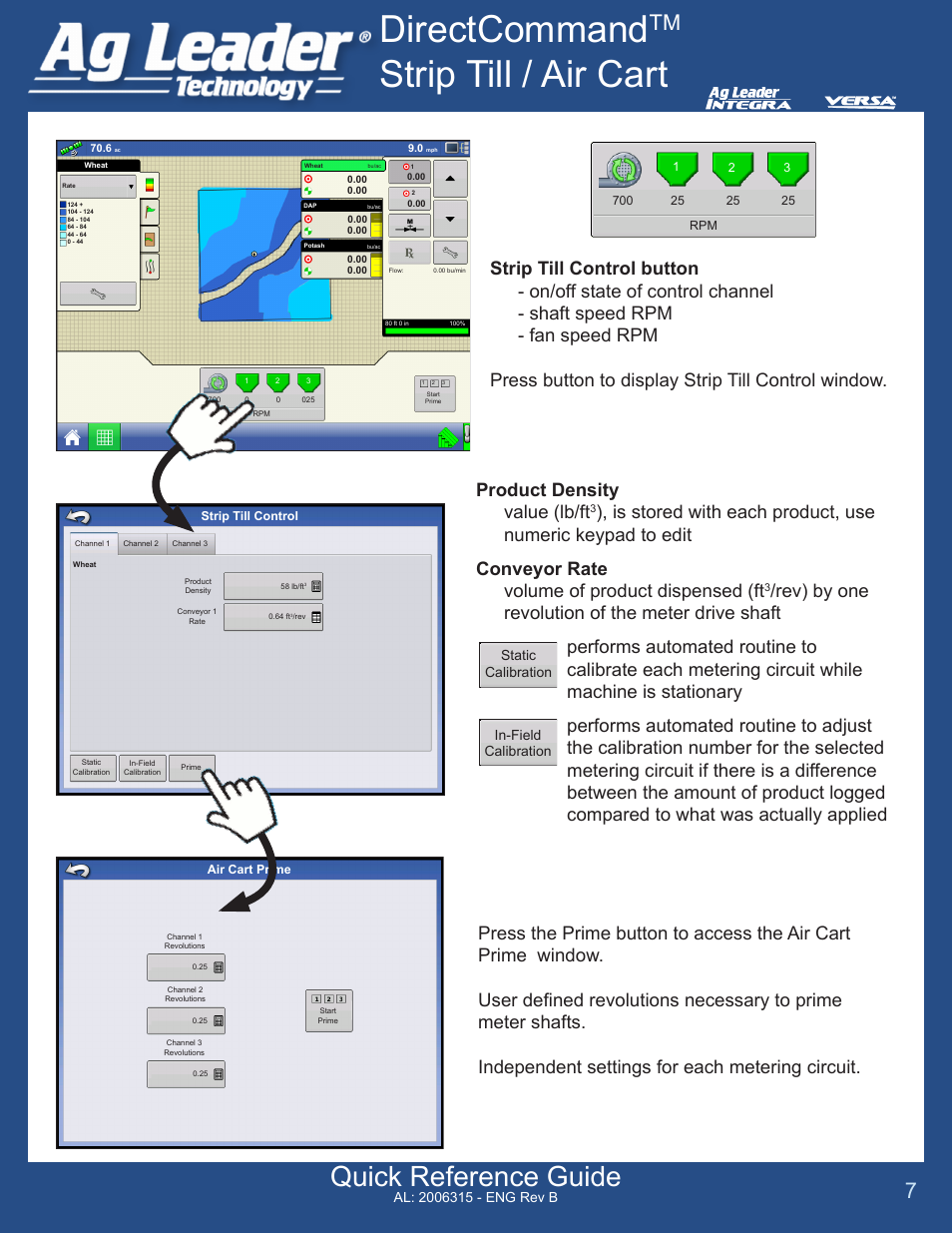 Directcommand, Strip till / air cart, Quick reference guide | Product density value (lb/ft | Ag Leader Versa DirectCommand Strip-Till Quick Reference Guides User Manual | Page 7 / 7