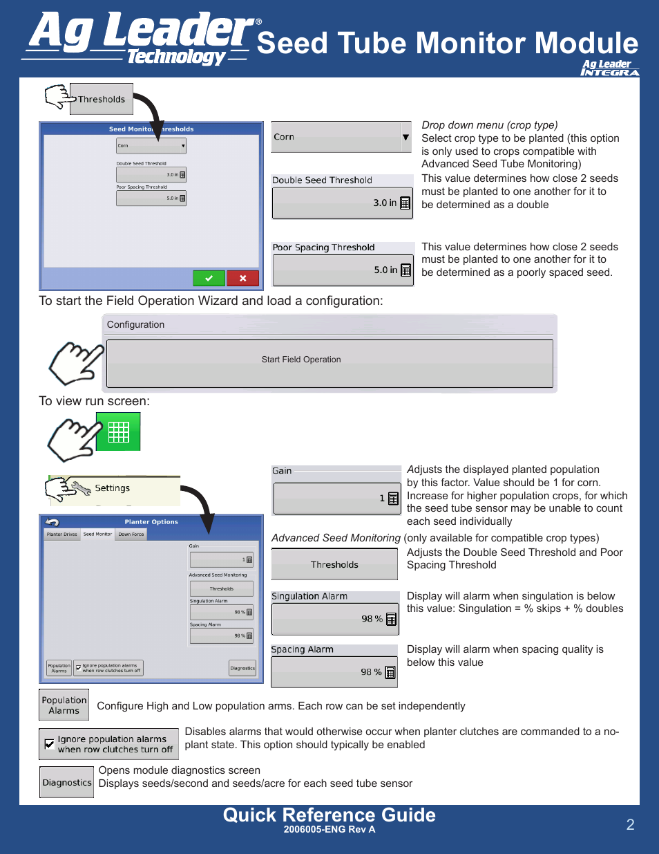 Seed tube monitor module, Quick reference guide | Ag Leader Versa DirectCommand Advanced Seed Monitor Quick Reference Guides User Manual | Page 2 / 2