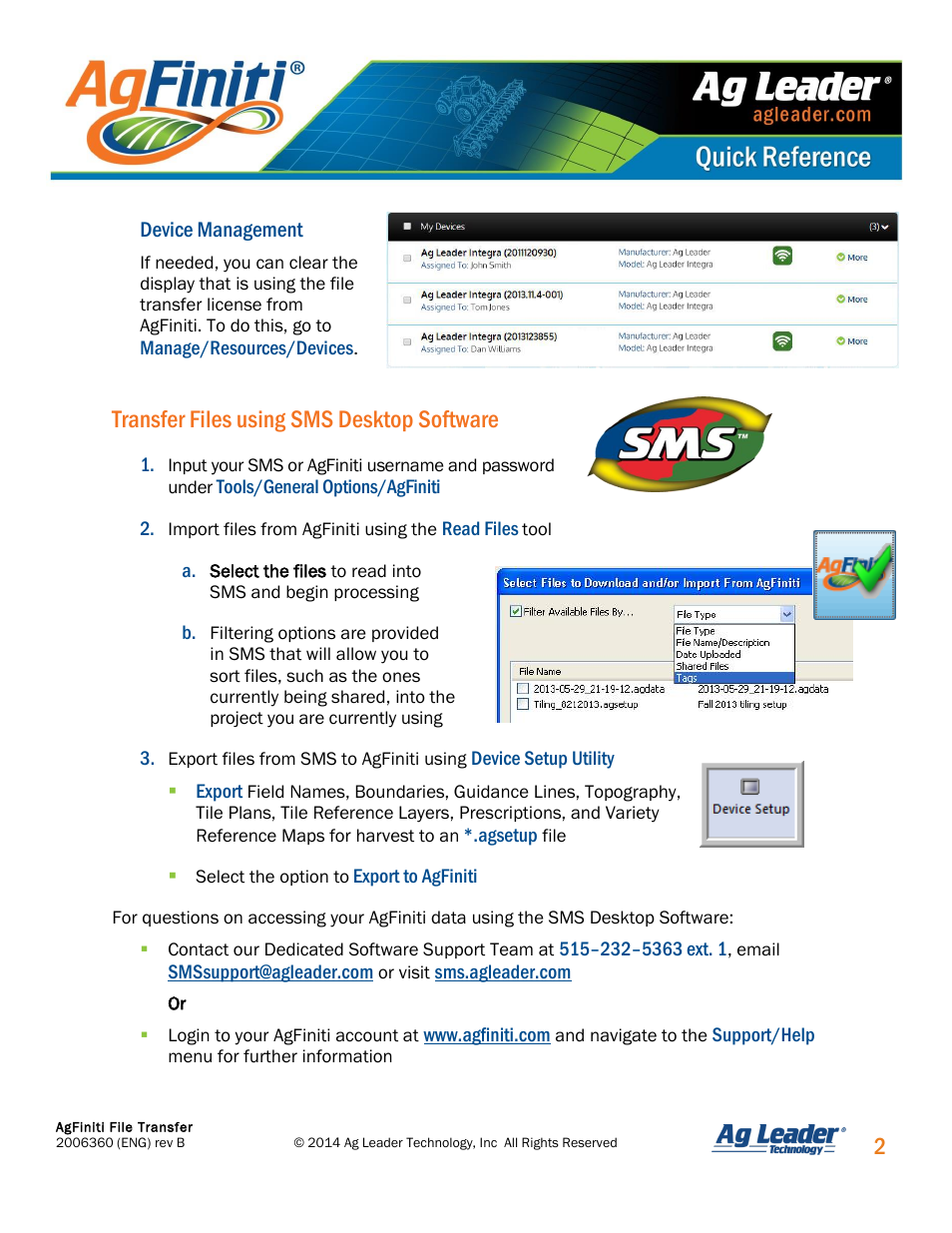 Transfer files using sms desktop software | Ag Leader Versa DirectCommand Remote Support Quick Reference Guides User Manual | Page 2 / 2