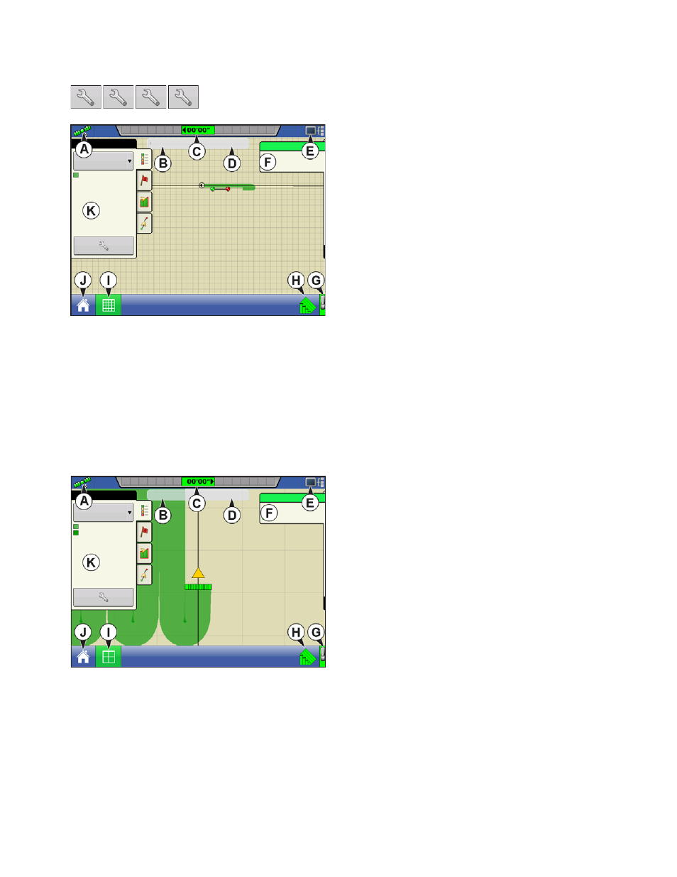 Planting map screen - zoom to extent, Planting map screen - zoom detail, Legend select | Lanting, Creen, Xtent, Etail, Egend, Elect | Ag Leader Versa Users Manual User Manual | Page 183 / 304