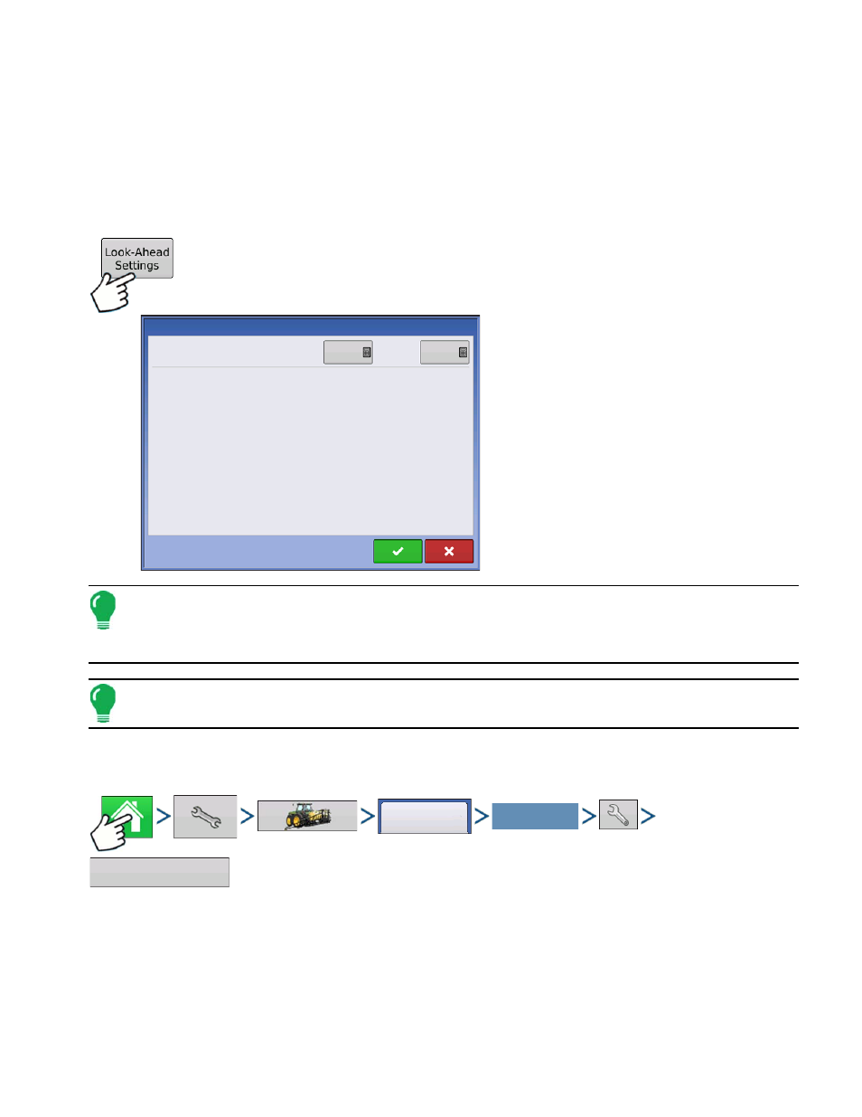 Look-ahead settings, Vehicle offsets, Ehicle | Ffsets | Ag Leader Integra Users Manual User Manual | Page 101 / 362