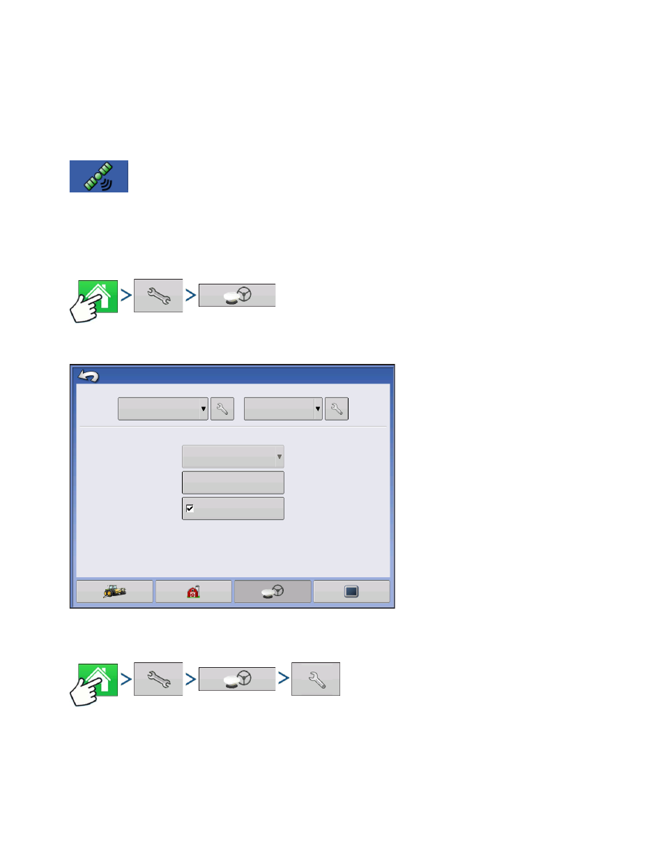 Gps button, Setup, Gps settings | Gps button setup, Gps b, Utton, Etup, Gps s, Ettings | Ag Leader Integra Users Manual User Manual | Page 119 / 362