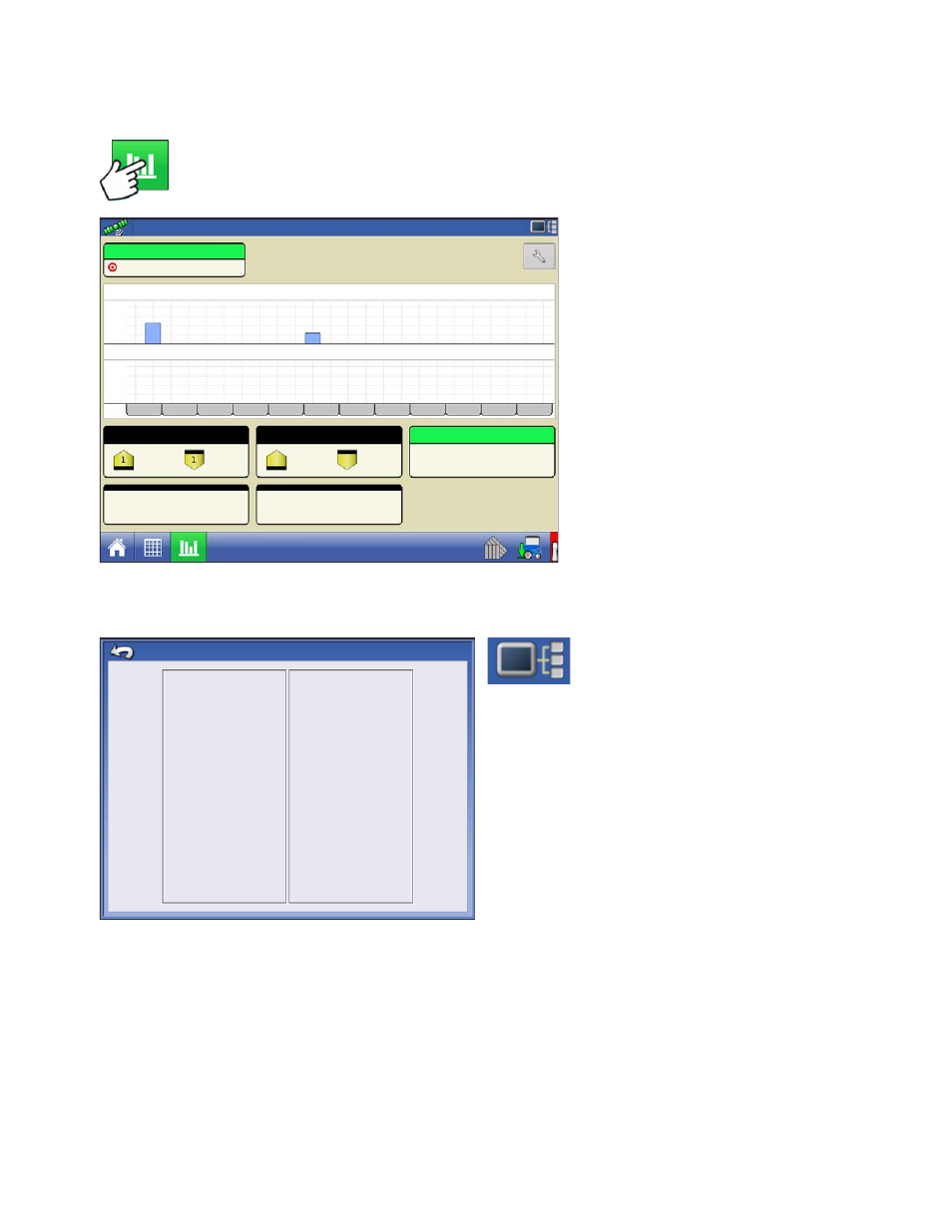 Planter performance screen, Down force diagnostics screen, Down force alarm screens | Lanter, Erformance, Creen, Iagnostics, Screen, Larm, Screens | Ag Leader Integra Users Manual User Manual | Page 201 / 362