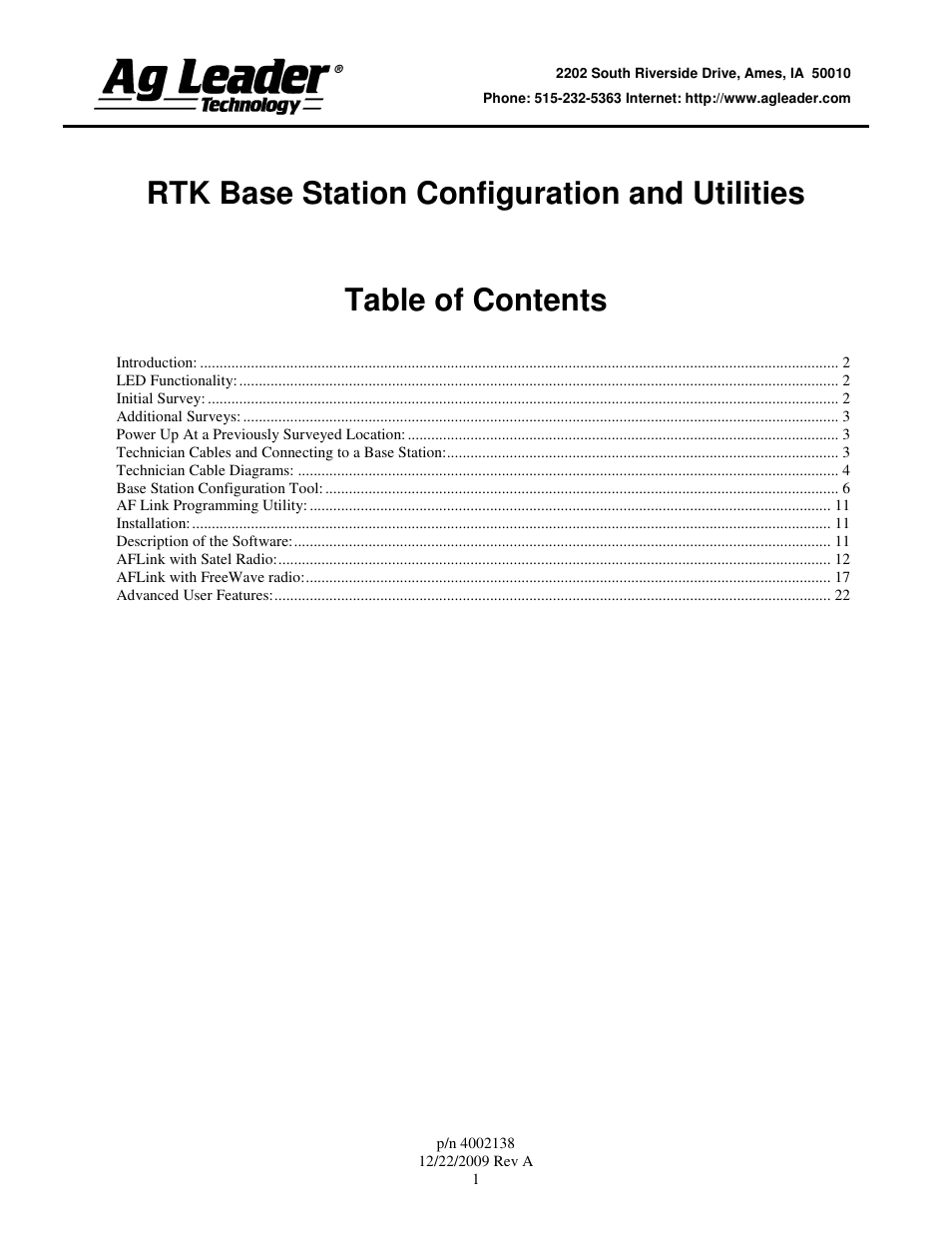 Ag Leader Base Station Configuration and Utilities User Manual | 22 pages
