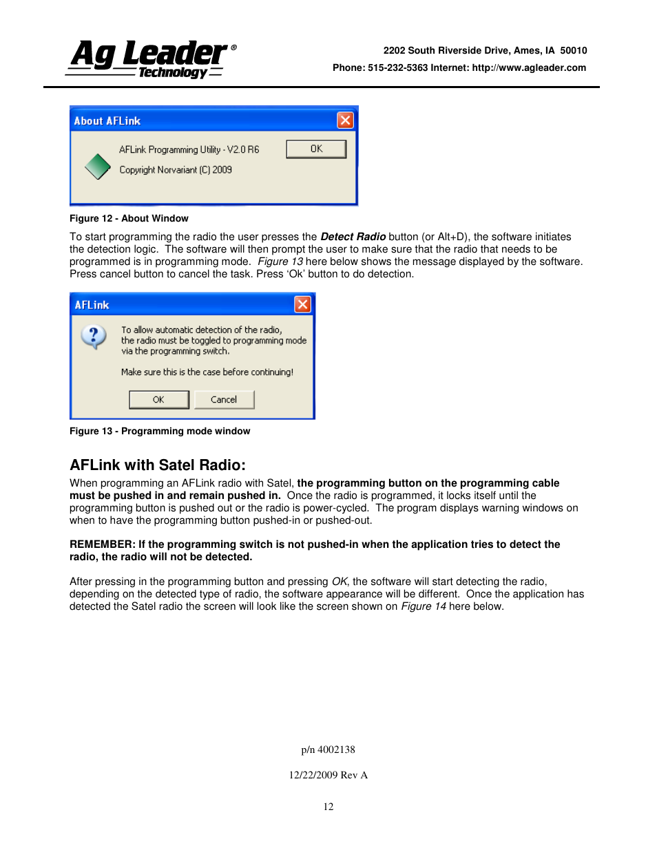 Aflink with satel radio | Ag Leader Base Station Configuration and Utilities User Manual | Page 12 / 22