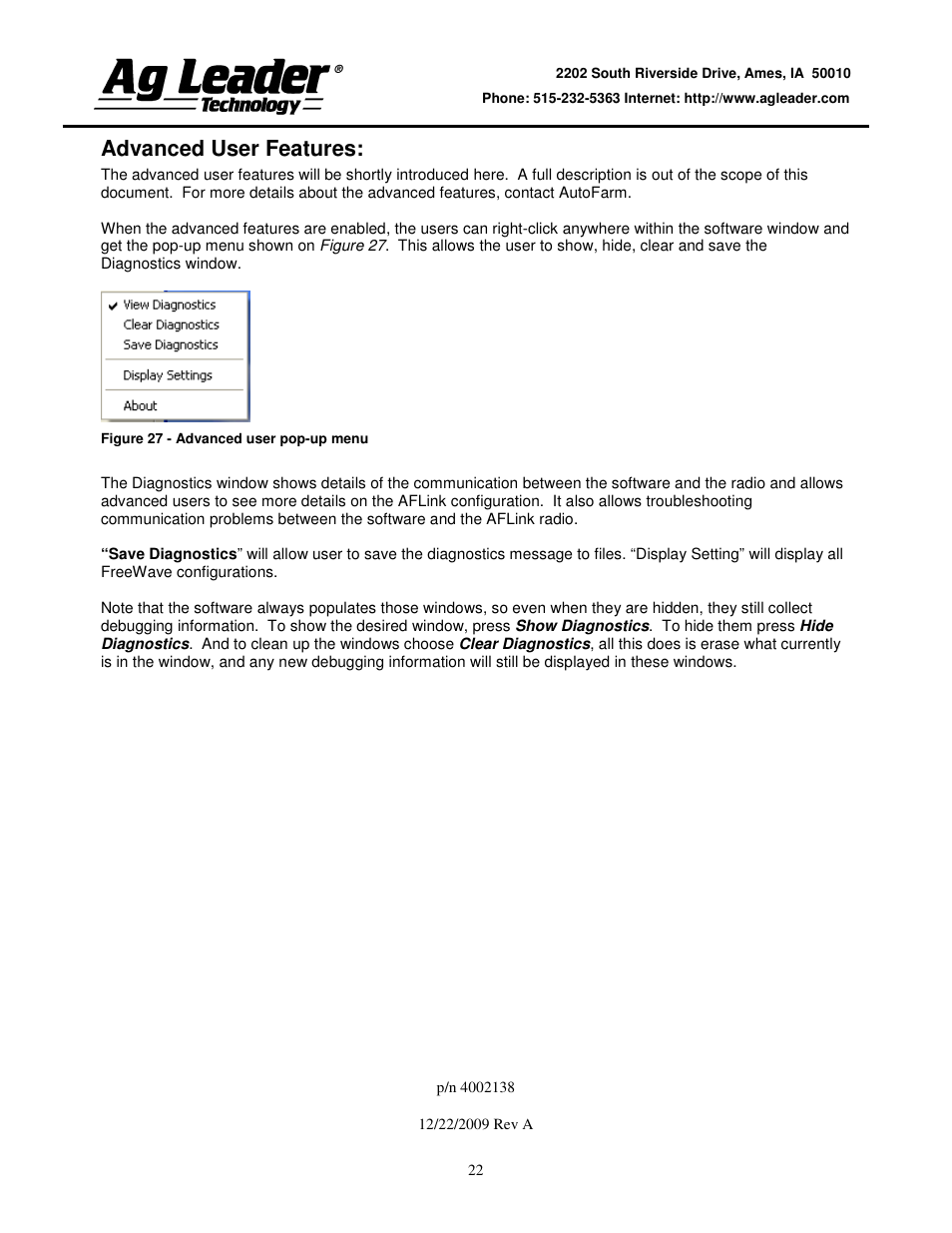 Advanced user features | Ag Leader Base Station Configuration and Utilities User Manual | Page 22 / 22