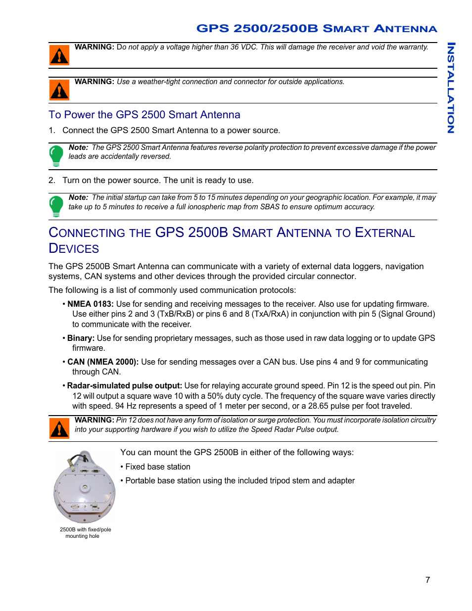 To power the gps 2500 smart antenna, Gps 2500b s | Ag Leader GPS 2500/2500B Operators Manual User Manual | Page 13 / 46