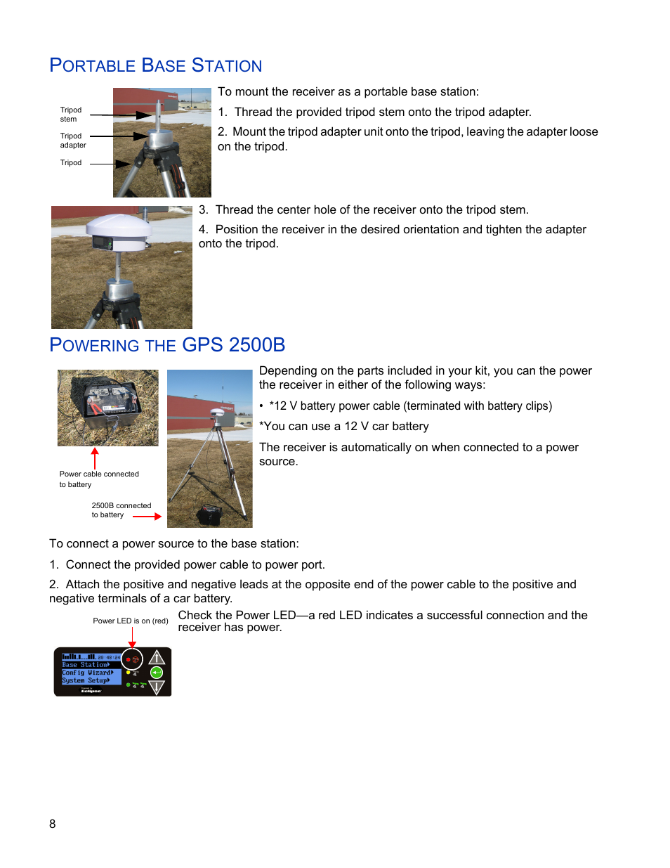 Portable base station, Powering the gps 2500b, Portable base station powering the gps 2500b | Gps 2500b, Ortable, Tation, Owering | Ag Leader GPS 2500/2500B Operators Manual User Manual | Page 14 / 46