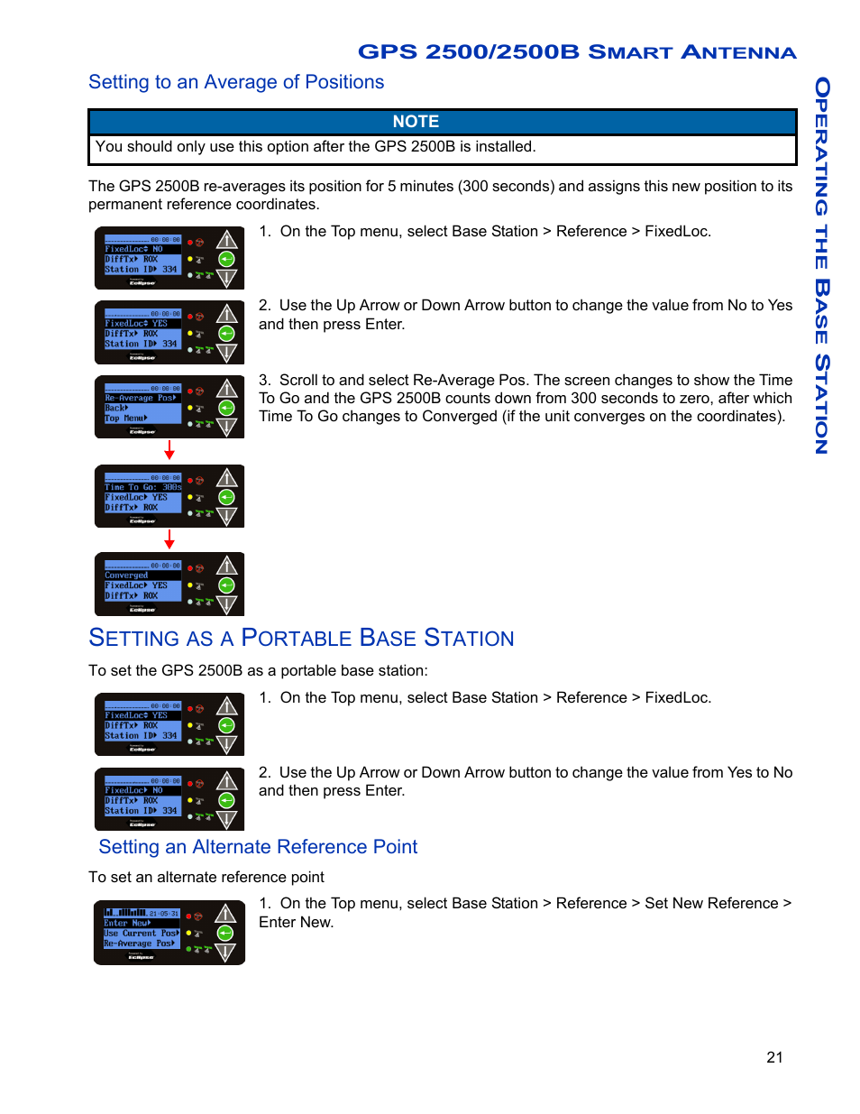 Setting to an average of positions, Setting as a portable base station, Setting an alternate reference point | Ag Leader GPS 2500/2500B Operators Manual User Manual | Page 27 / 46