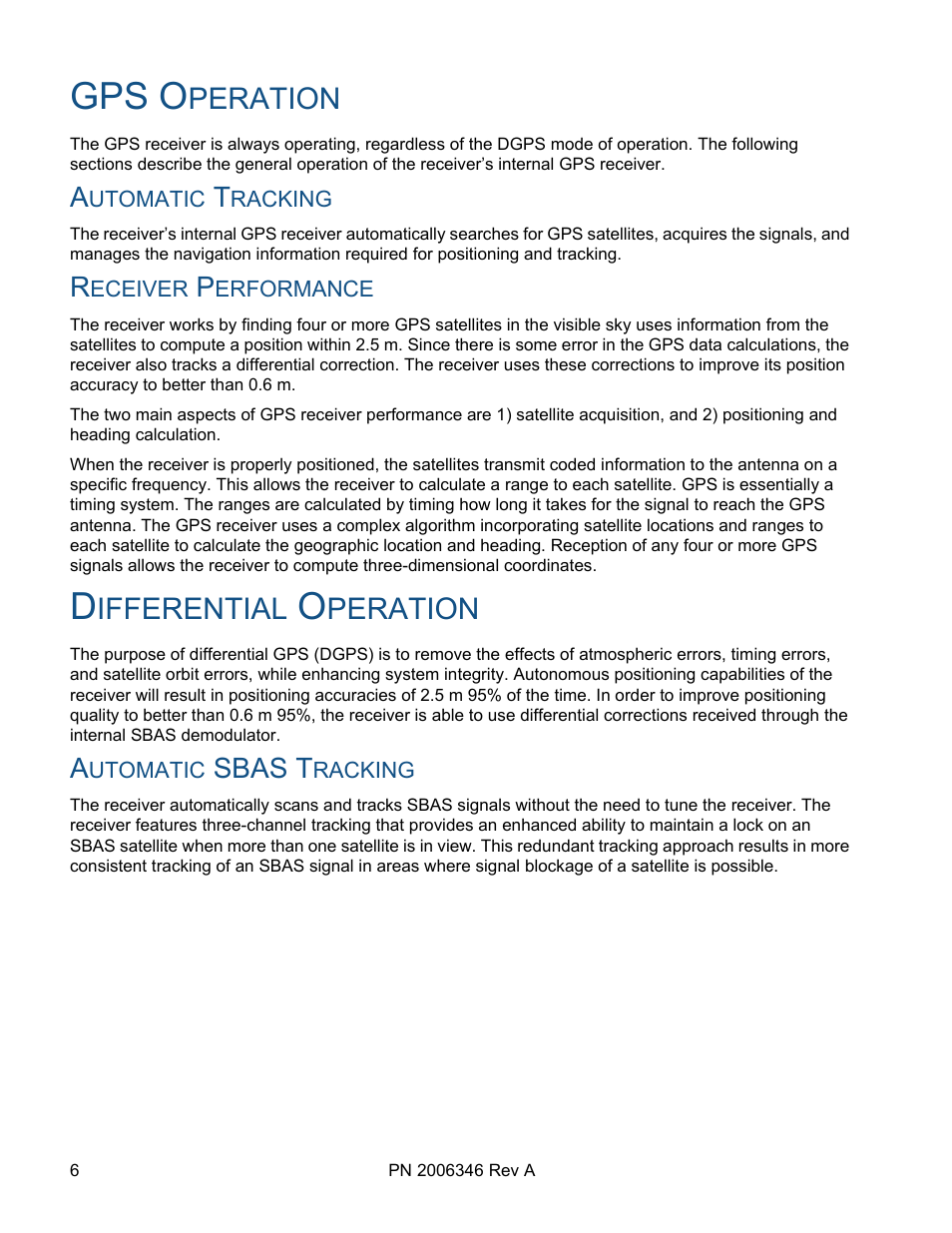 Gps operation, Automatic tracking, Receiver performance | Differential operation, Automatic sbas tracking, Automatic tracking receiver performance, Gps o, Peration, Ifferential, Sbas t | Ag Leader GPS 1600 Operators Manual User Manual | Page 10 / 16