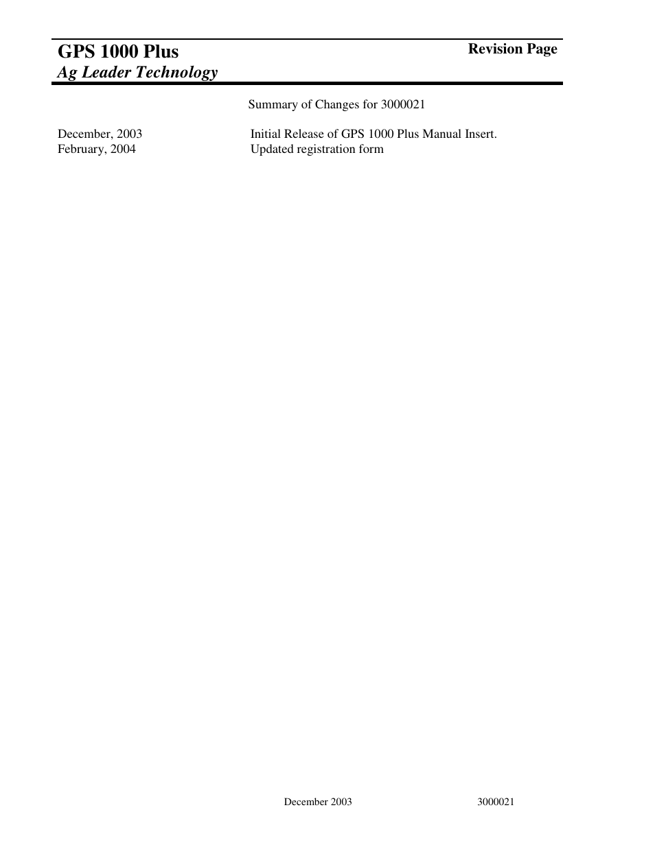 Gps 1000 plus, Ag leader technology | Ag Leader GPS 1000 Plus Operators Manual User Manual | Page 21 / 21