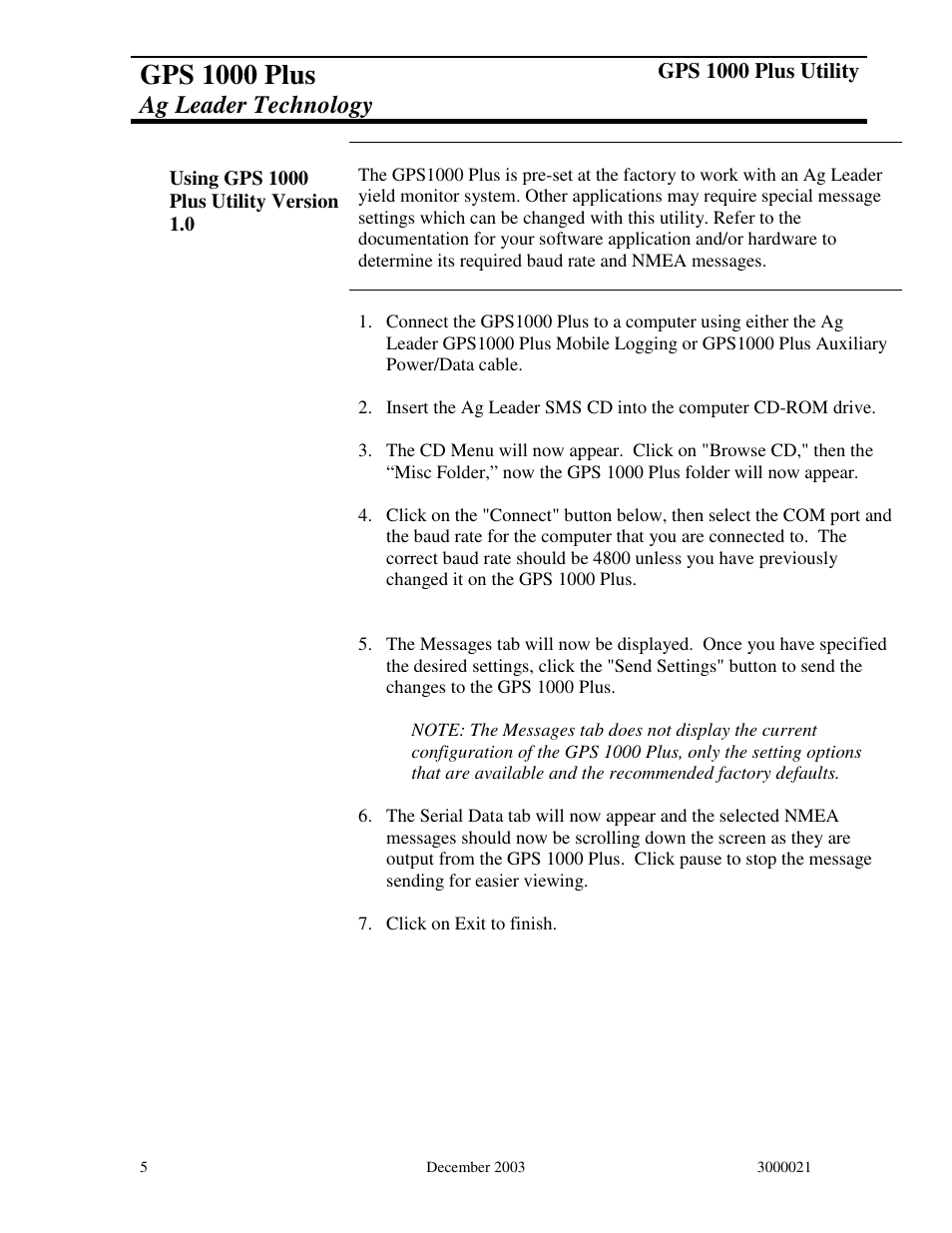 Gps 1000 plus, Ag leader technology | Ag Leader GPS 1000 Plus Operators Manual User Manual | Page 7 / 21
