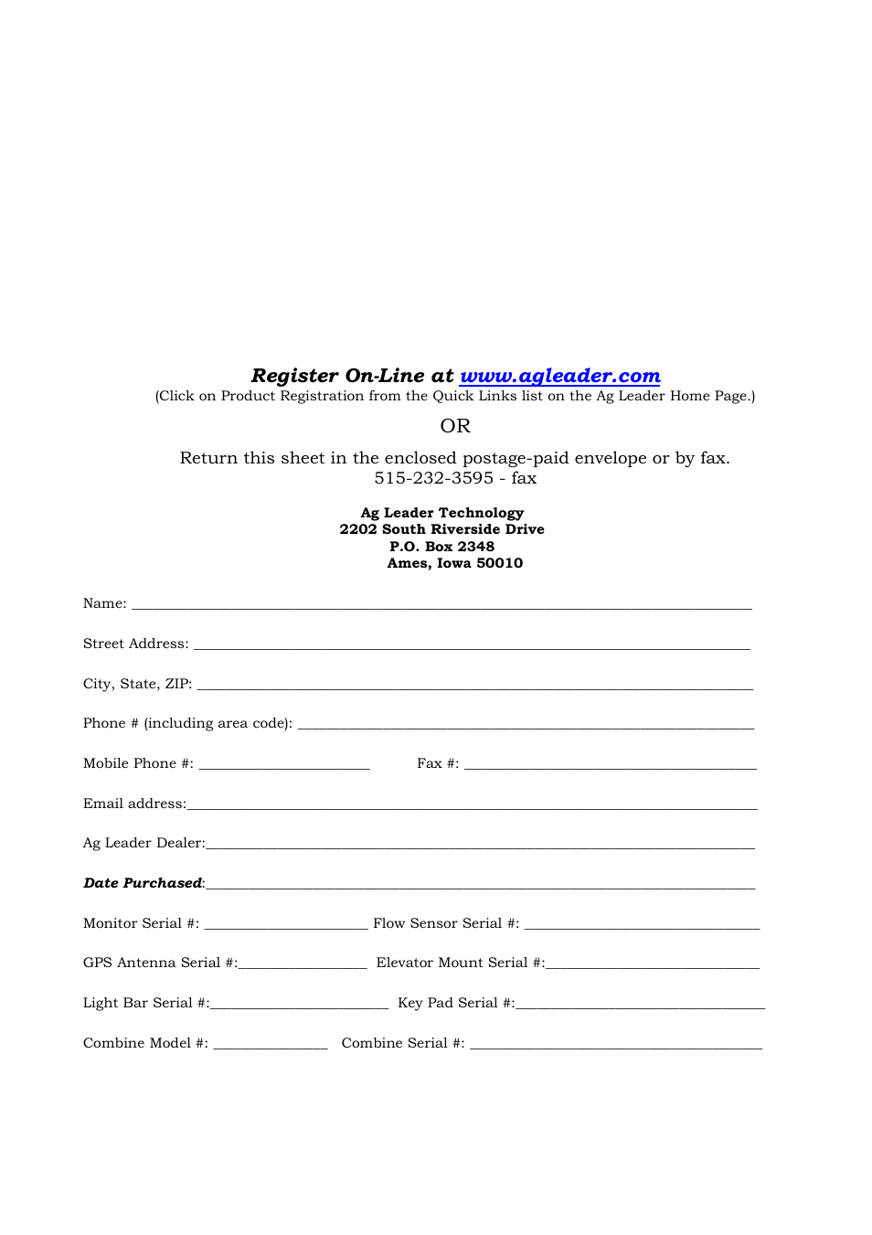 Product registration | Ag Leader GPS 4100 Operators Manual User Manual | Page 25 / 25