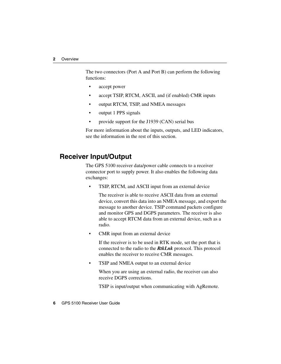 Receiver input/output | Ag Leader GPS 5100 User Guide User Manual | Page 12 / 74