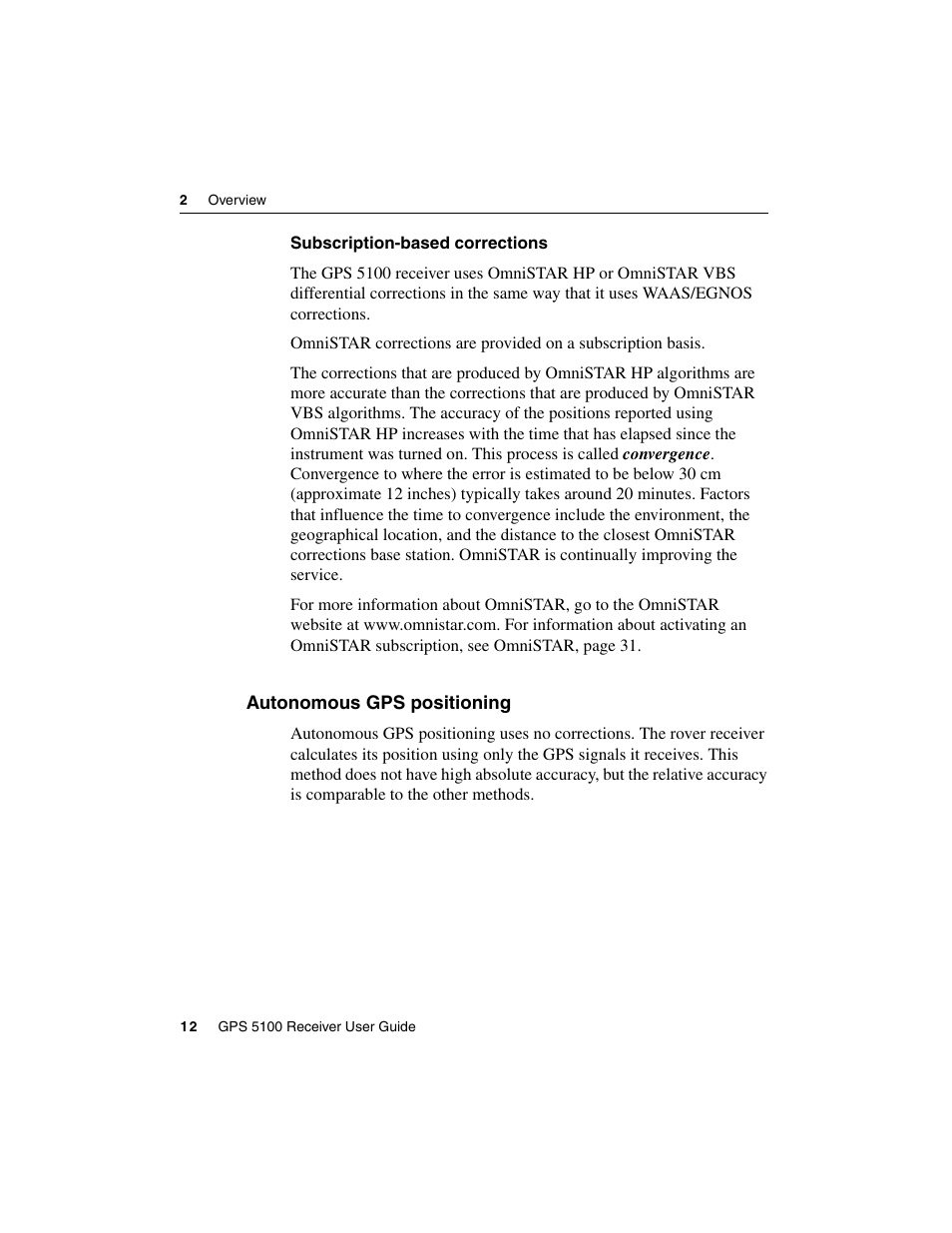 Subscription-based corrections, Autonomous gps positioning | Ag Leader GPS 5100 User Guide User Manual | Page 18 / 74