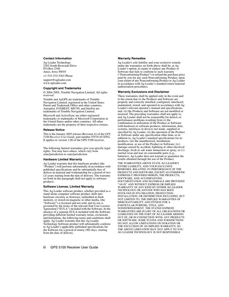 Ag Leader GPS 5100 User Guide User Manual | Page 2 / 74