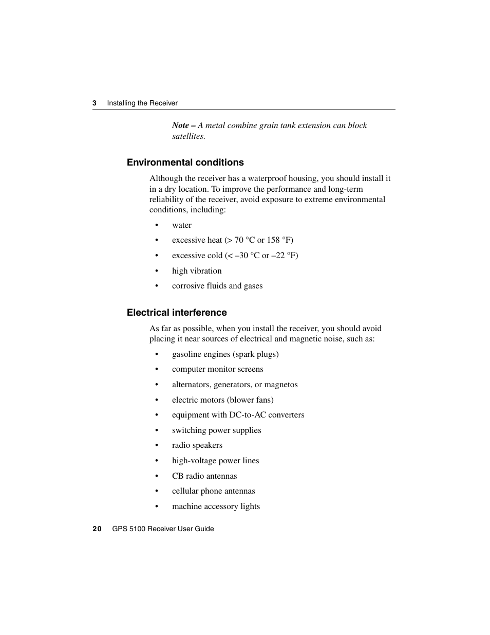 Environmental conditions, Electrical interference, Environmental conditions electrical interference | Ag Leader GPS 5100 User Guide User Manual | Page 26 / 74