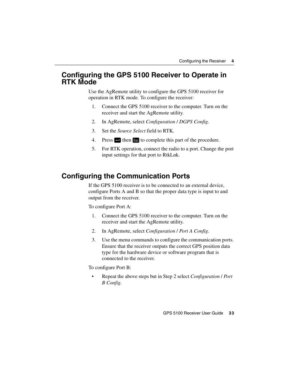 Configuring the communication ports | Ag Leader GPS 5100 User Guide User Manual | Page 39 / 74