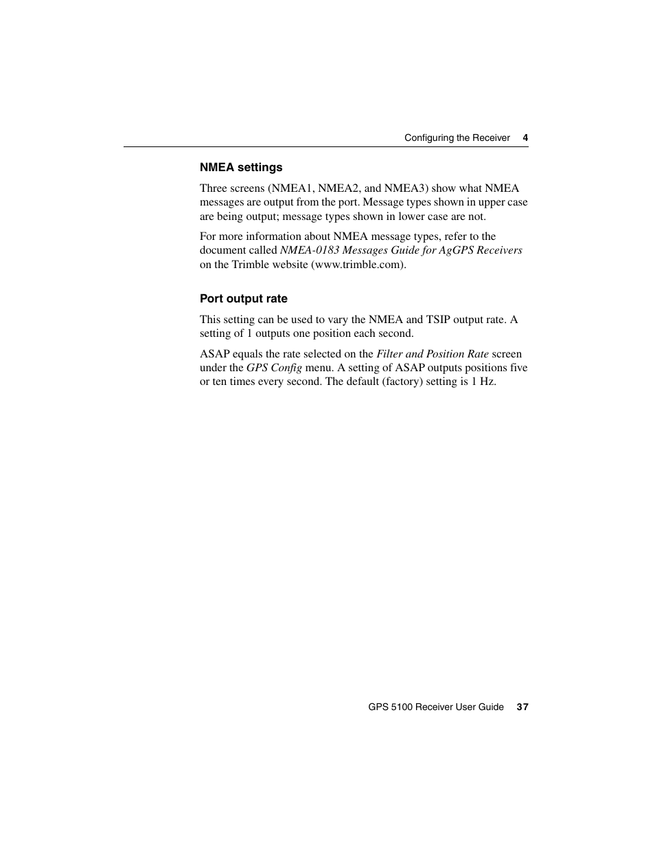 Nmea settings, Port output rate | Ag Leader GPS 5100 User Guide User Manual | Page 43 / 74