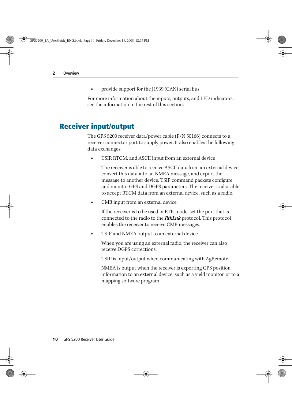 Receiver input/output | Ag Leader GPS 5200 User Guide User Manual | Page 12 / 66