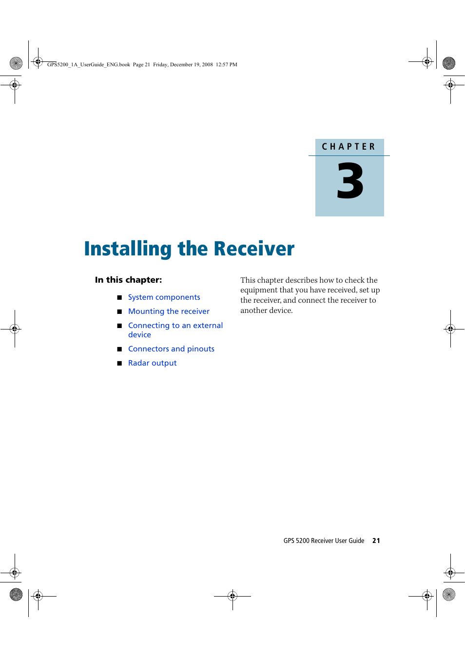 Installing the receiver | Ag Leader GPS 5200 User Guide User Manual | Page 23 / 66