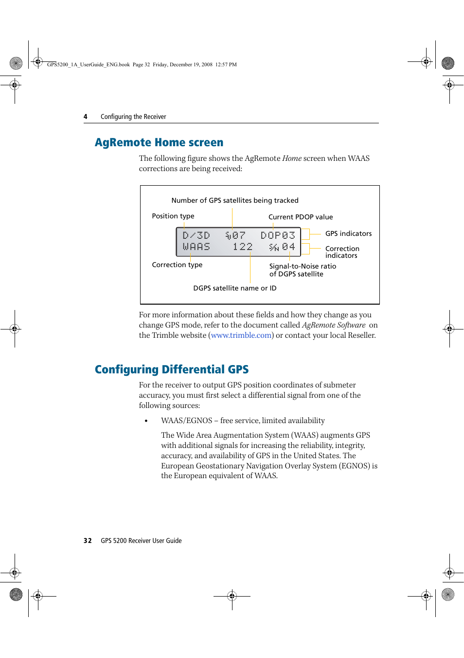 Agremote home screen configuring differential gps, Agremote home screen, Configuring differential gps | Ag Leader GPS 5200 User Guide User Manual | Page 34 / 66