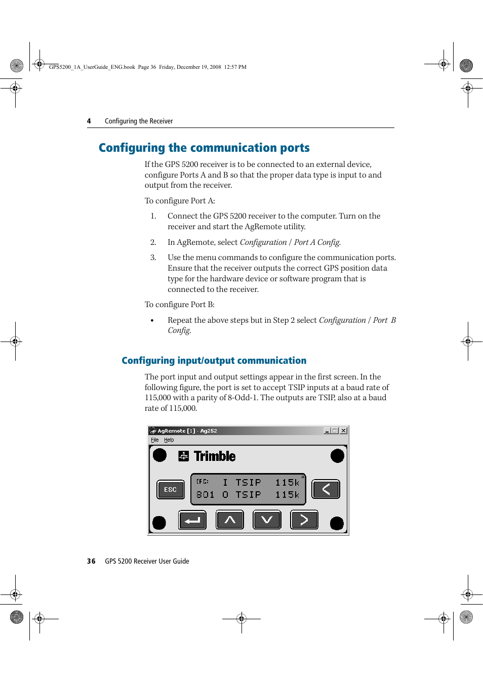 Configuring the communication ports, Configuring input/output communication | Ag Leader GPS 5200 User Guide User Manual | Page 38 / 66