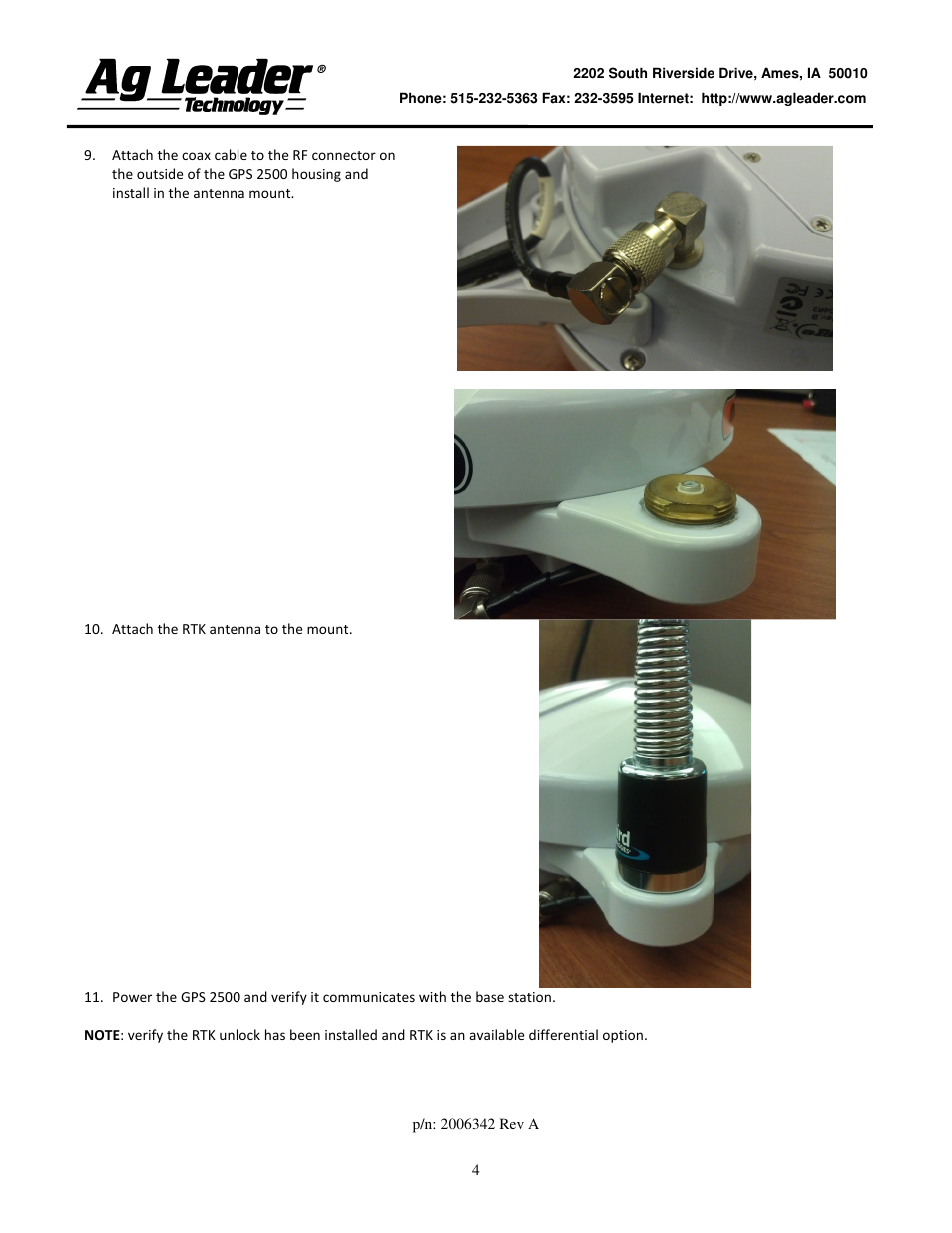 Ag Leader GPS 2500 RTK Radio Installation Instructions User Manual | Page 4 / 4