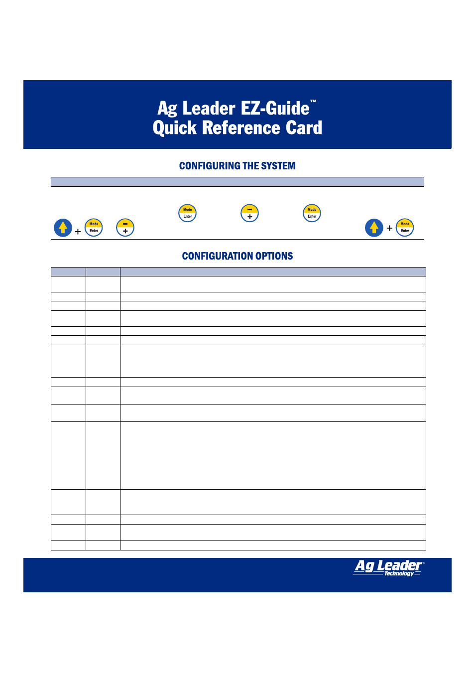Configuring the system, Configuration options, Ag leader ez-guide | Quick reference card, Configuring the system configuration options | Ag Leader EZ-Guide Quick Reference Guide User Manual | Page 5 / 6
