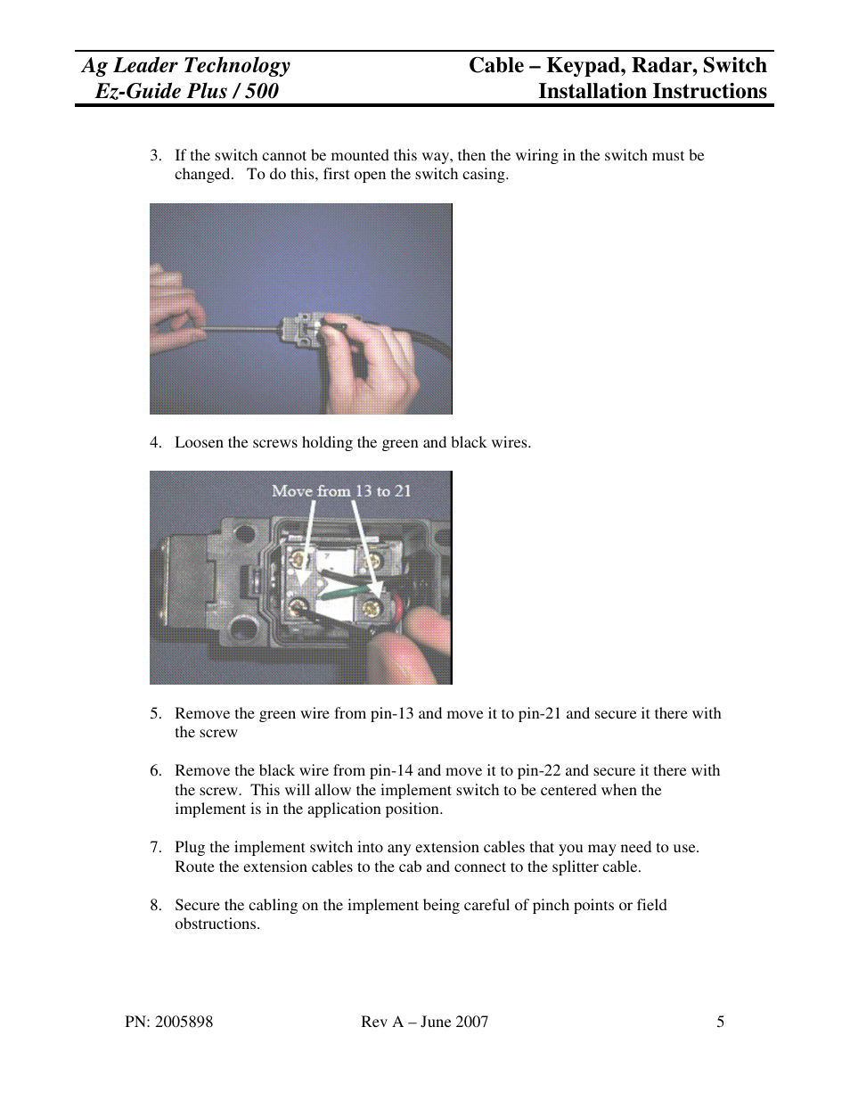 Ag Leader EZ-Guide Plus Cable – Keypad, Radar, Switch Installation User Manual | Page 5 / 5