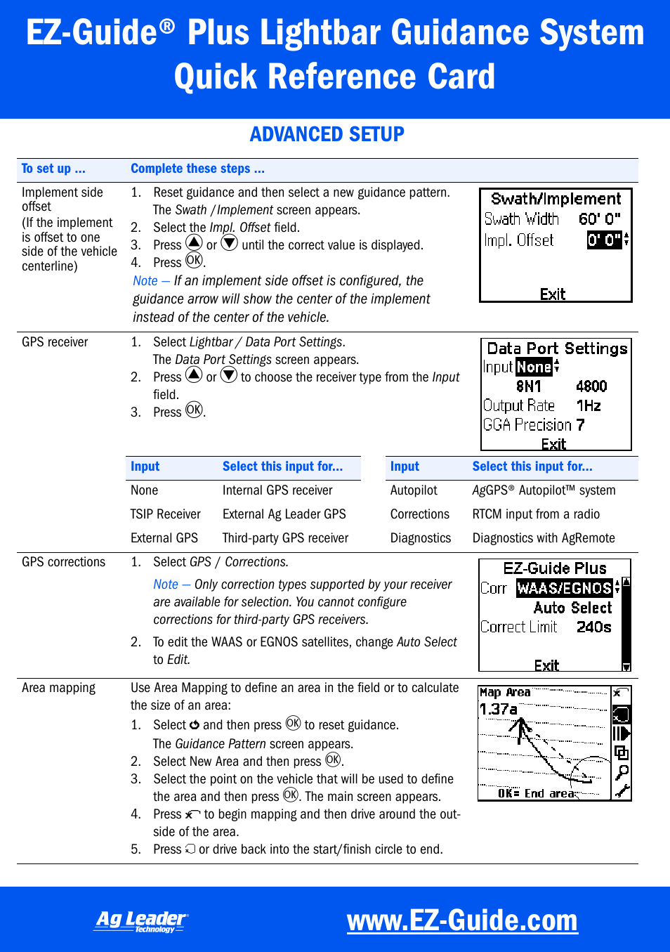 Advanced setup | Ag Leader EZ-Guide Plus Quick Reference Guide User Manual | Page 3 / 6