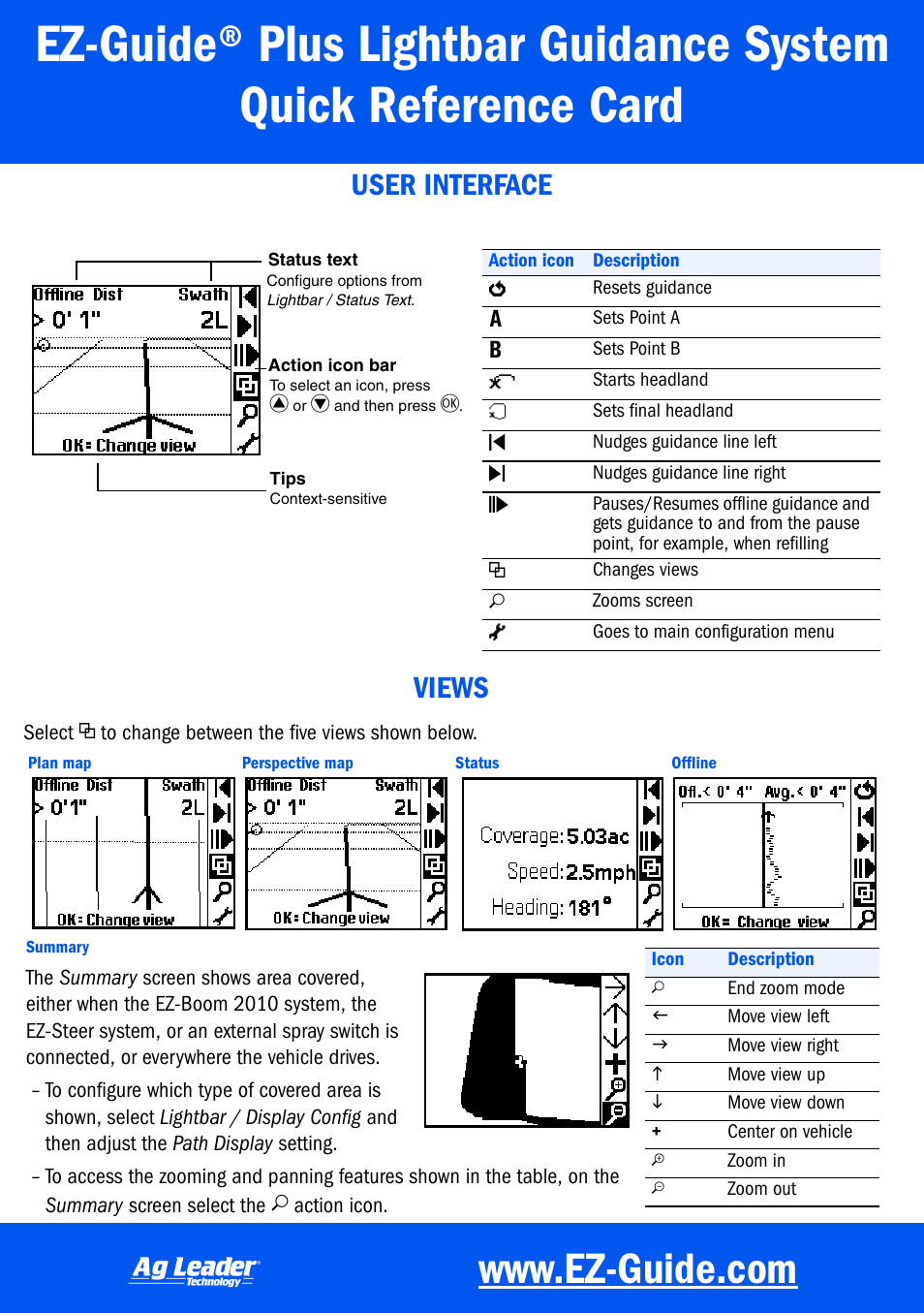 User interface, Views | Ag Leader EZ-Guide Plus Quick Reference Guide User Manual | Page 4 / 6
