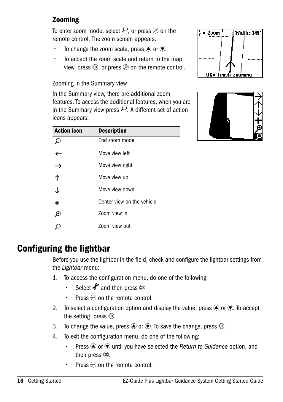 Zooming, Configuring the lightbar | Ag Leader EZ-Guide Plus Getting Started Guide User Manual | Page 18 / 68