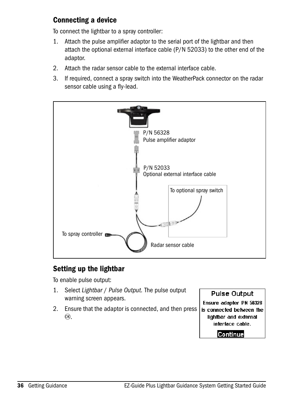 Connecting a device, Setting up the lightbar | Ag Leader EZ-Guide Plus Getting Started Guide User Manual | Page 38 / 68