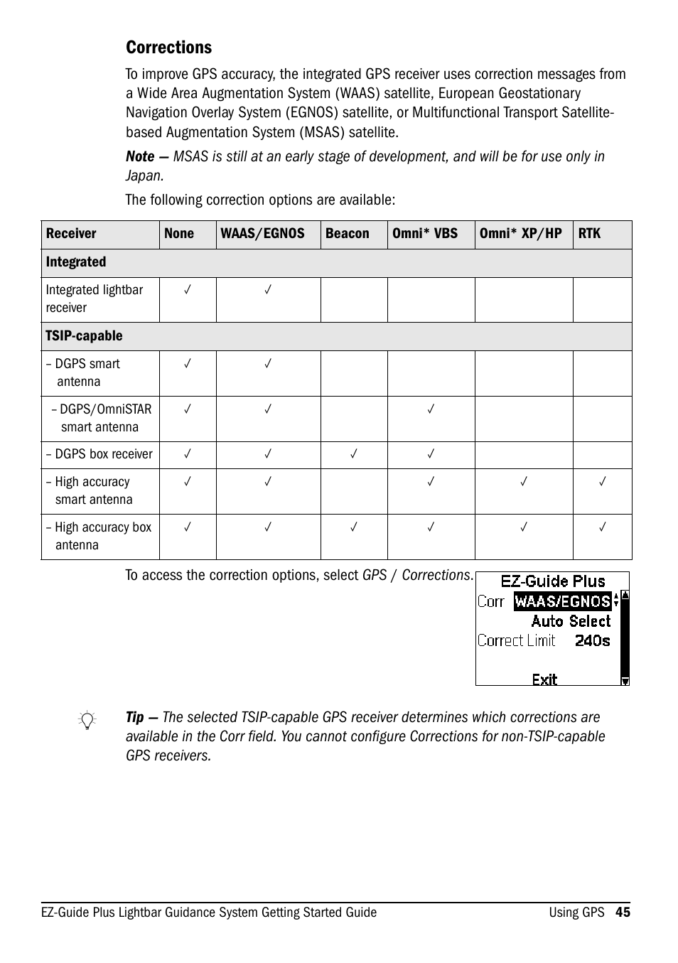 Corrections | Ag Leader EZ-Guide Plus Getting Started Guide User Manual | Page 47 / 68